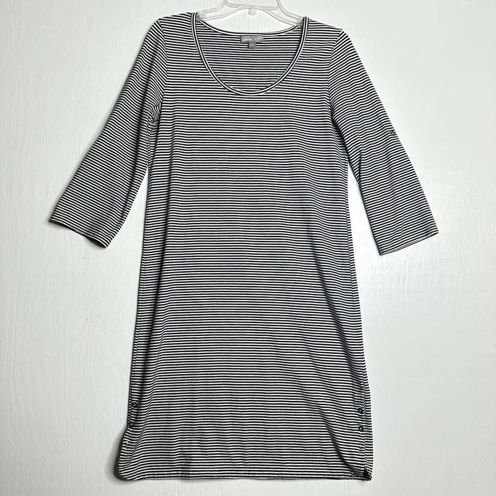 J Jill Womens Perfect Pima Cotton Full Length Dress Size Small Stripe White Blk